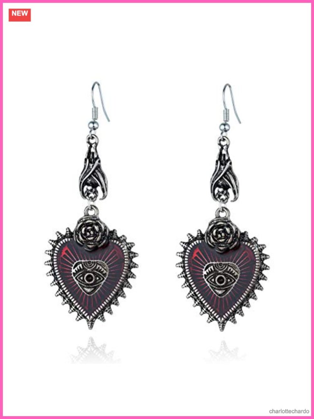 Gothic Bat Evil Eye Red Heart Dangle Earrings Alloy Women Halloween Jewelry